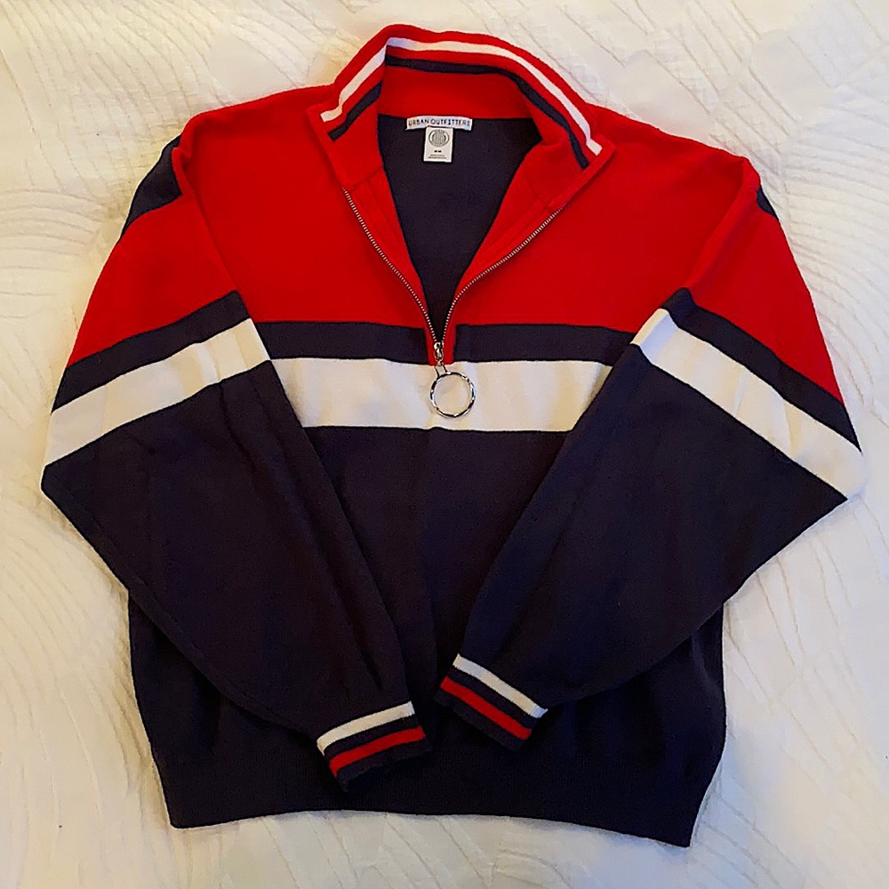 urban outfitters red, white, navy quarter zip sweater